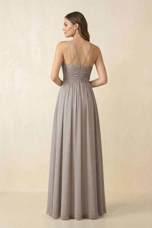 Frost Halter Pleated A-Line Chiffon Bridesmaid Dress (2) | KISSBRIDAL