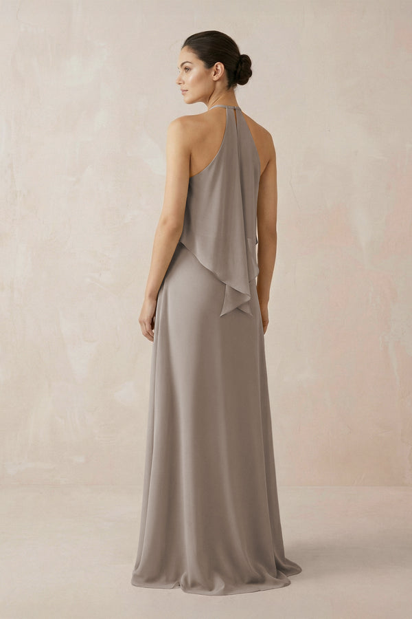 Frost Halter Sheath Ruffled Chiffon Bridesmaid Dress (2) | KISSBRIDAL