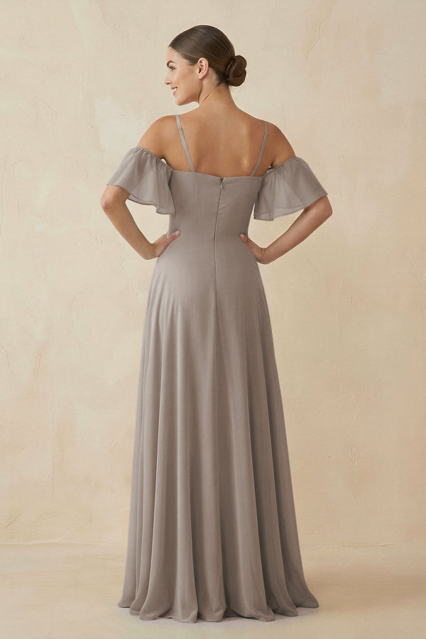 Frost Off-the-Shoulder A-Line Chiffon Bridesmaid Dress (2) | KISSBRIDAL