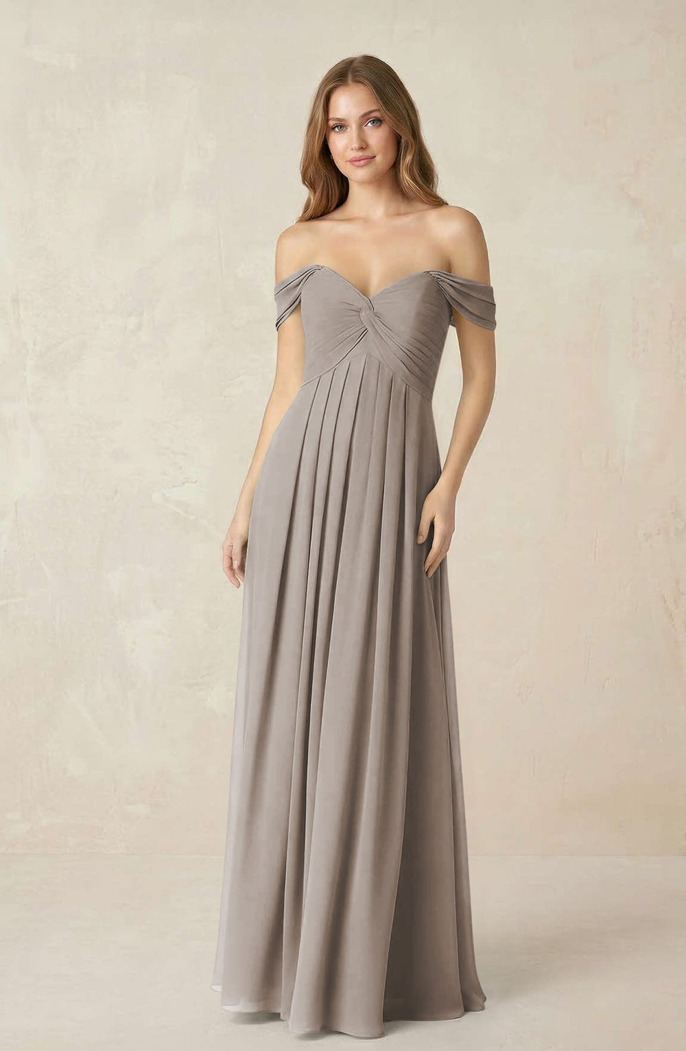 Off-the-Shoulder A-Line Chiffon Pleated Bridesmaid Dress in Frost
