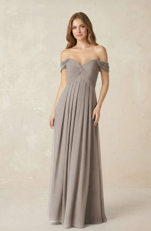 Frost Off-the-Shoulder A-Line Chiffon Pleated Bridesmaid Dress | KISSBRIDAL