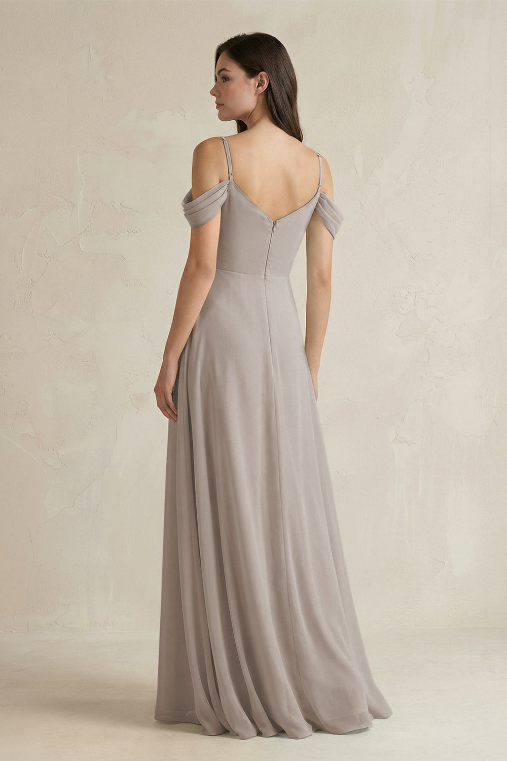 Off-the-Shoulder Chiffon A-Line Bridesmaid Dress in Frost