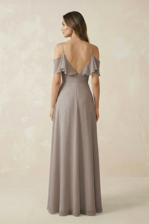 Frost Off-the-Shoulder Ruffled A-Line Chiffon Bridesmaid Dress (2) | KISSBRIDAL