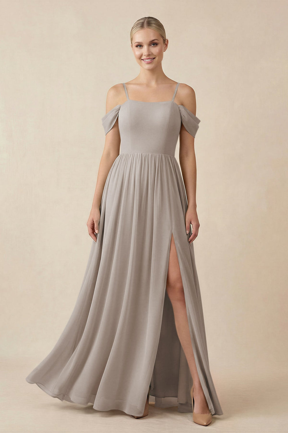 Off-the-Shoulder Sweetheart A-Line Chiffon Bridesmaid Dress in Frost