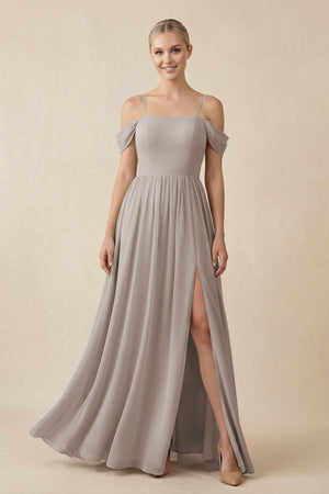 Frost Off-the-Shoulder Sweetheart A-Line Chiffon Bridesmaid Dress | KISSBRIDAL