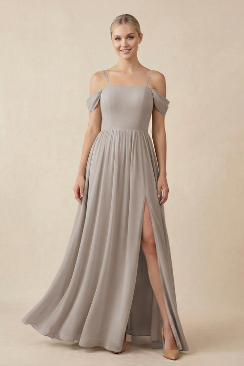 Frost Off-the-Shoulder Sweetheart A-Line Chiffon Bridesmaid Dress | KISSBRIDAL