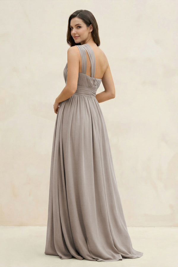 Frost One-Shoulder Pleated A-Line Chiffon Bridesmaid Dress (2) | KISSBRIDAL