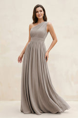 Frost One-Shoulder Pleated A-Line Chiffon Bridesmaid Dress | KISSBRIDAL
