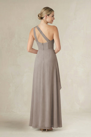 Frost One-Shoulder Sheath Ruched Ruffled Bridesmaid Dress in Frost (2) | KISSBRIDAL