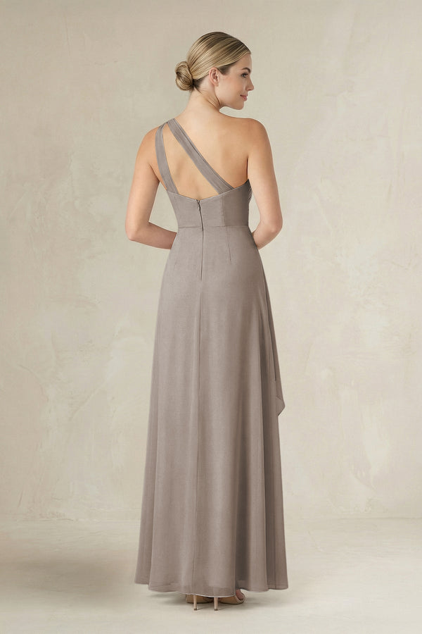 Frost One-Shoulder Sheath Ruched Ruffled Bridesmaid Dress in Frost (2) | KISSBRIDAL
