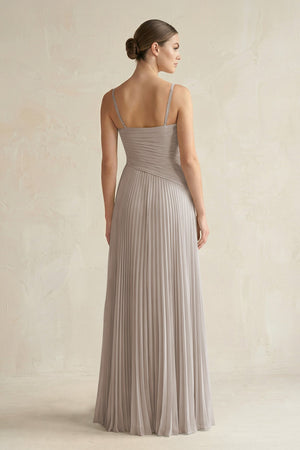 Frost Pleated A-Line Long Chiffon Bridesmaid Dress (2) | KISSBRIDAL