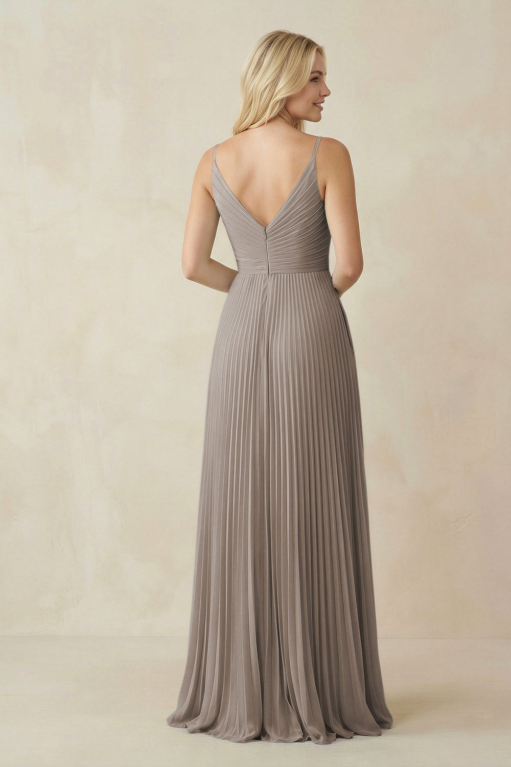 Pleated V-Neck A-Line Chiffon Bridesmaid Dress in Frost