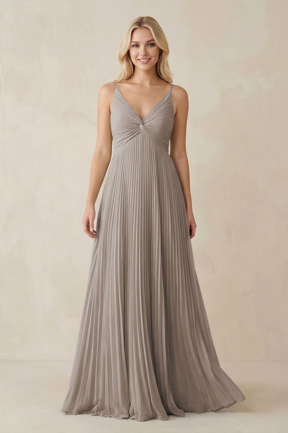 Pleated V-Neck A-Line Chiffon Bridesmaid Dress in Frost