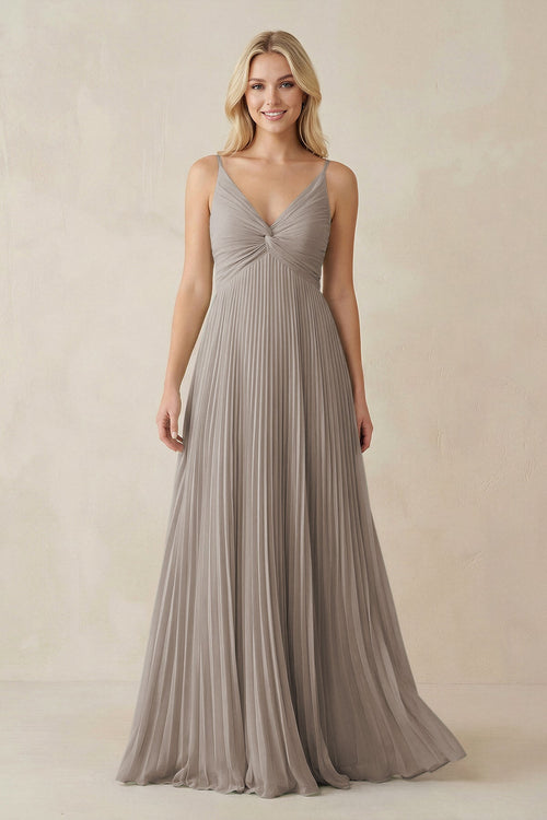 Frost Pleated V-Neck A-Line Chiffon Bridesmaid Dress | KISSBRIDAL