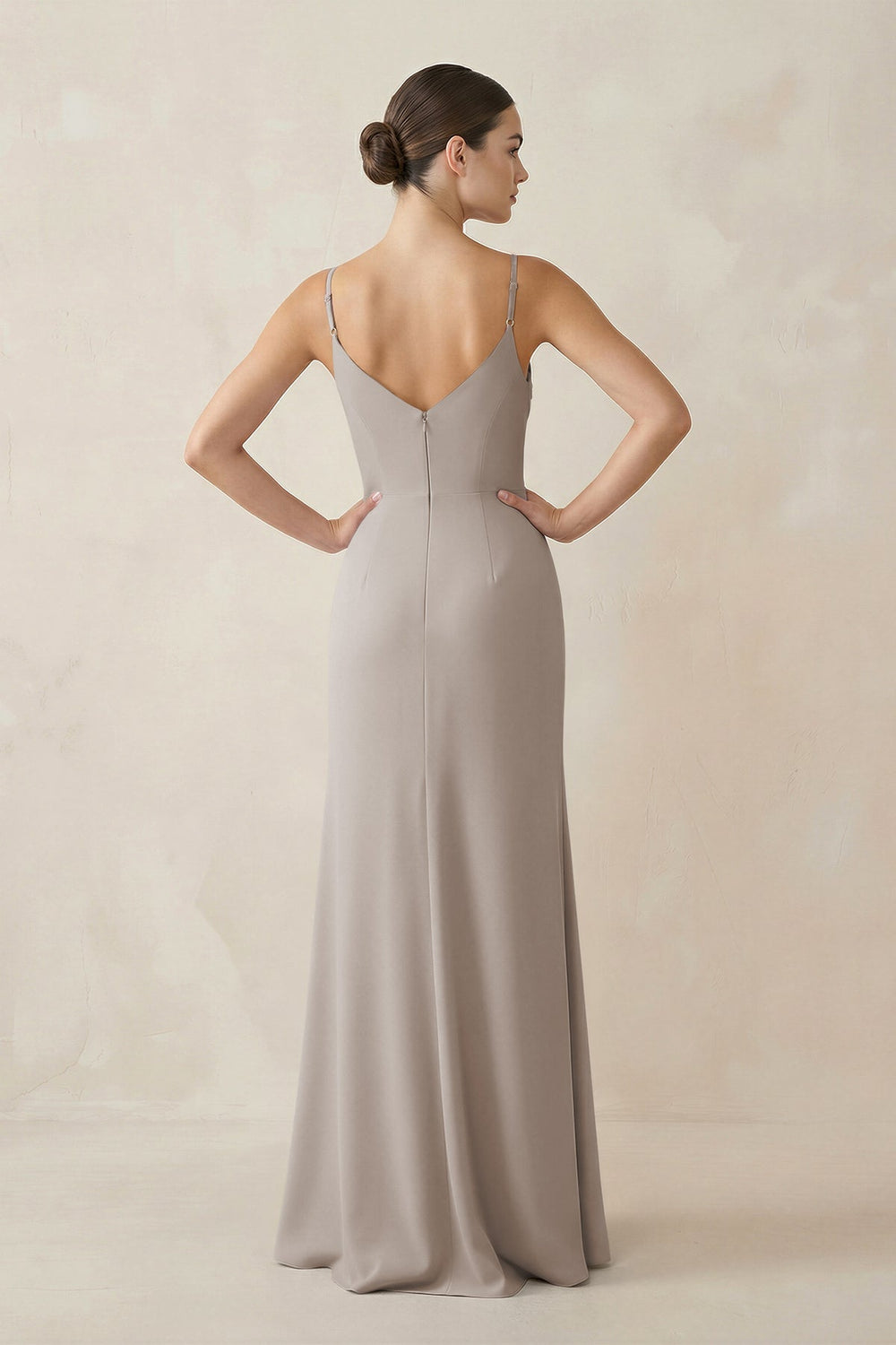 Ruched Sheath Spaghetti Strap Chiffon Bridesmaid Dress in Frost
