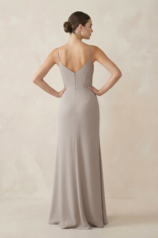 Frost Ruched Sheath Spaghetti Strap Chiffon Bridesmaid Dress (2) | KISSBRIDAL