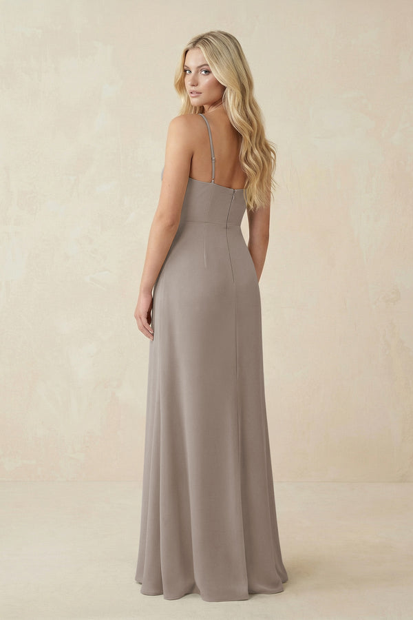 Frost Ruched Sheath Spaghetti Strap Chiffon Bridesmaid Dress (2) | KISSBRIDAL