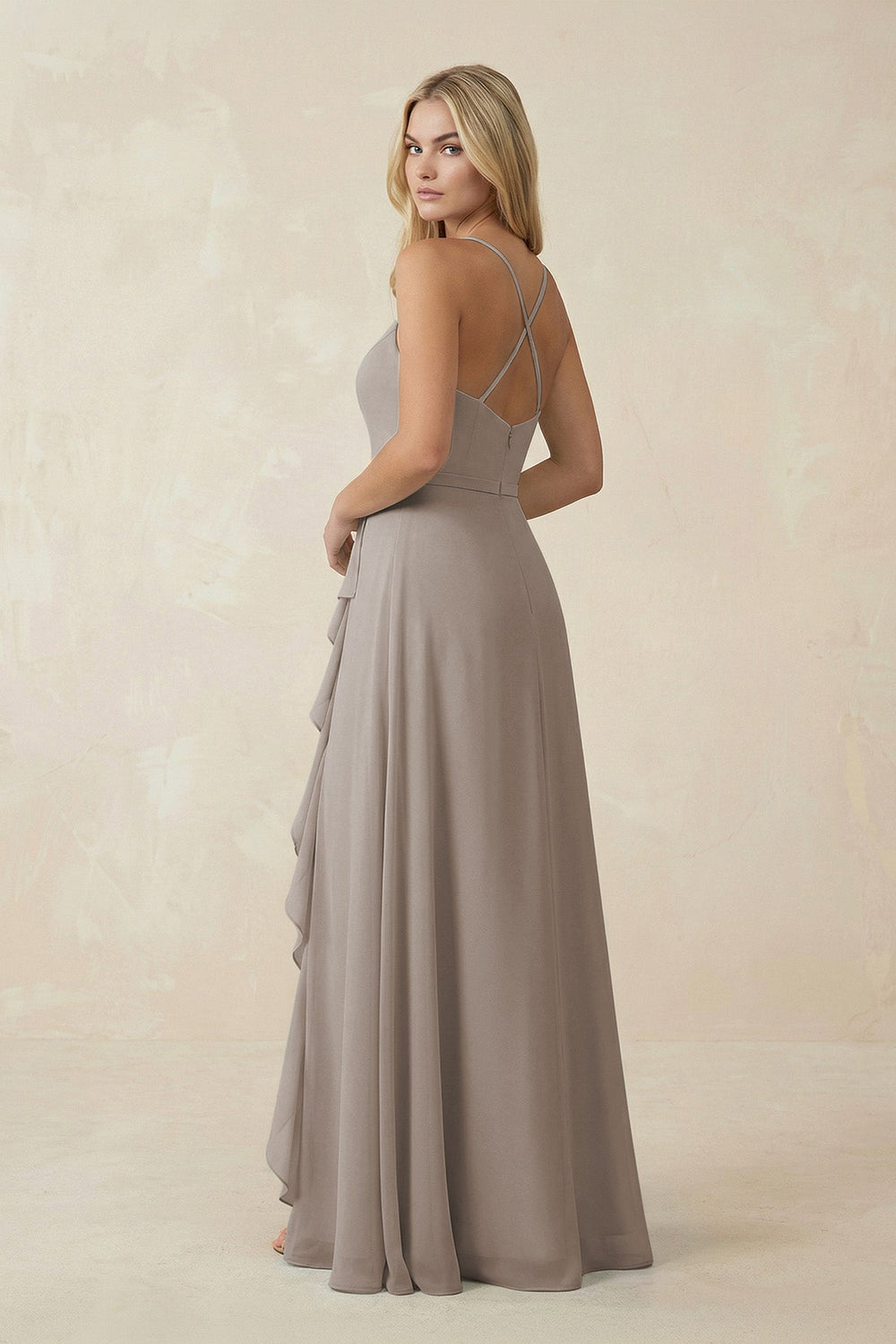 Ruffled Hem A-Line Chiffon Bridesmaid Dress in Frost