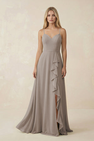 Frost Ruffled Hem A-Line Chiffon Bridesmaid Dress | KISSBRIDAL