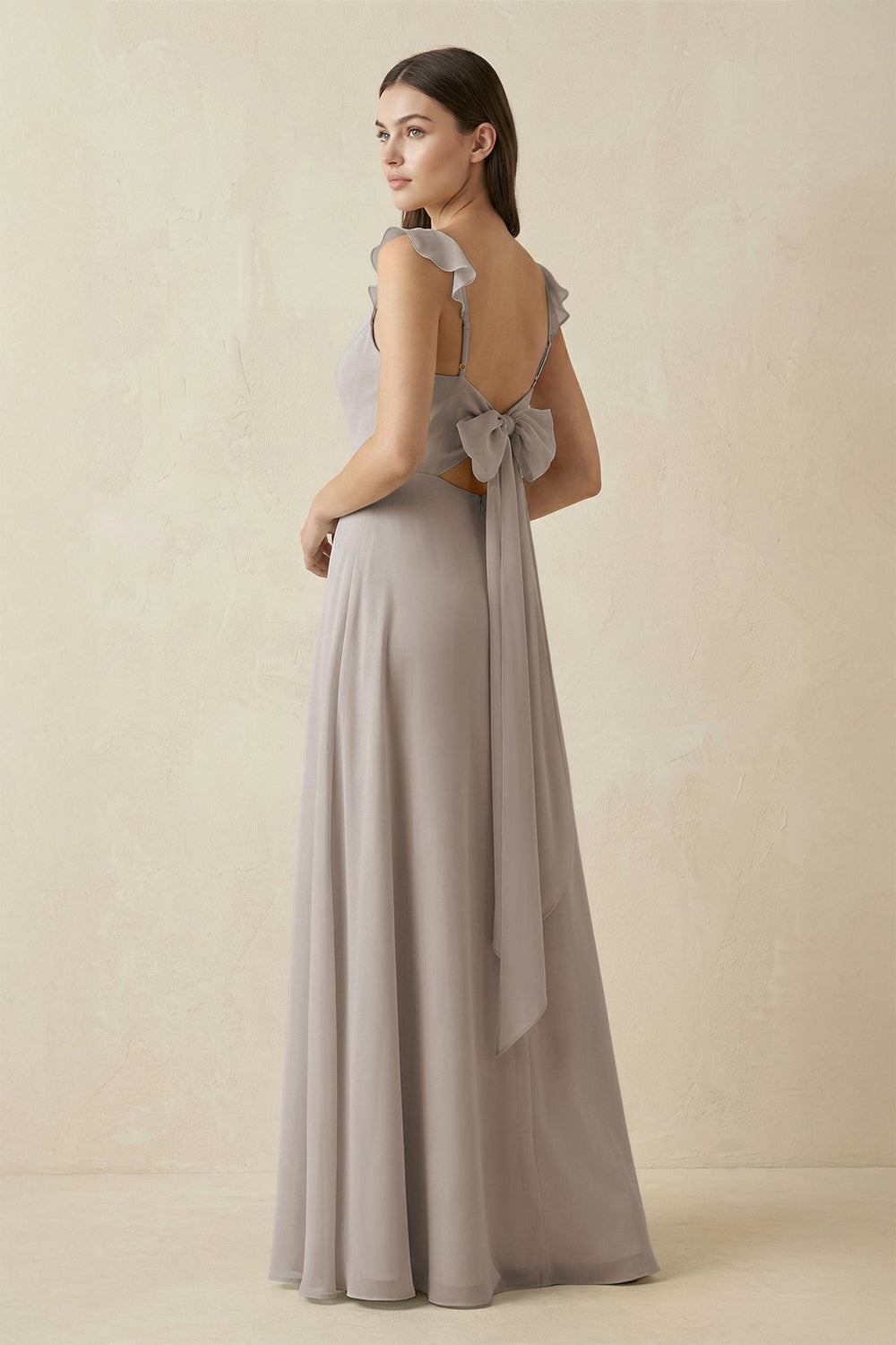Ruffled Sleeve A-Line Chiffon Bridesmaid Dress in Frost