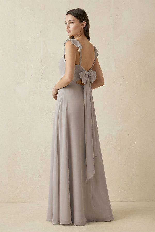 Frost Ruffled Sleeve A-Line Chiffon Bridesmaid Dress (2) | KISSBRIDAL