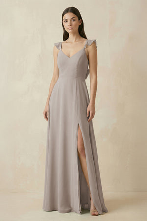 Frost Ruffled Sleeve A-Line Chiffon Bridesmaid Dress | KISSBRIDAL