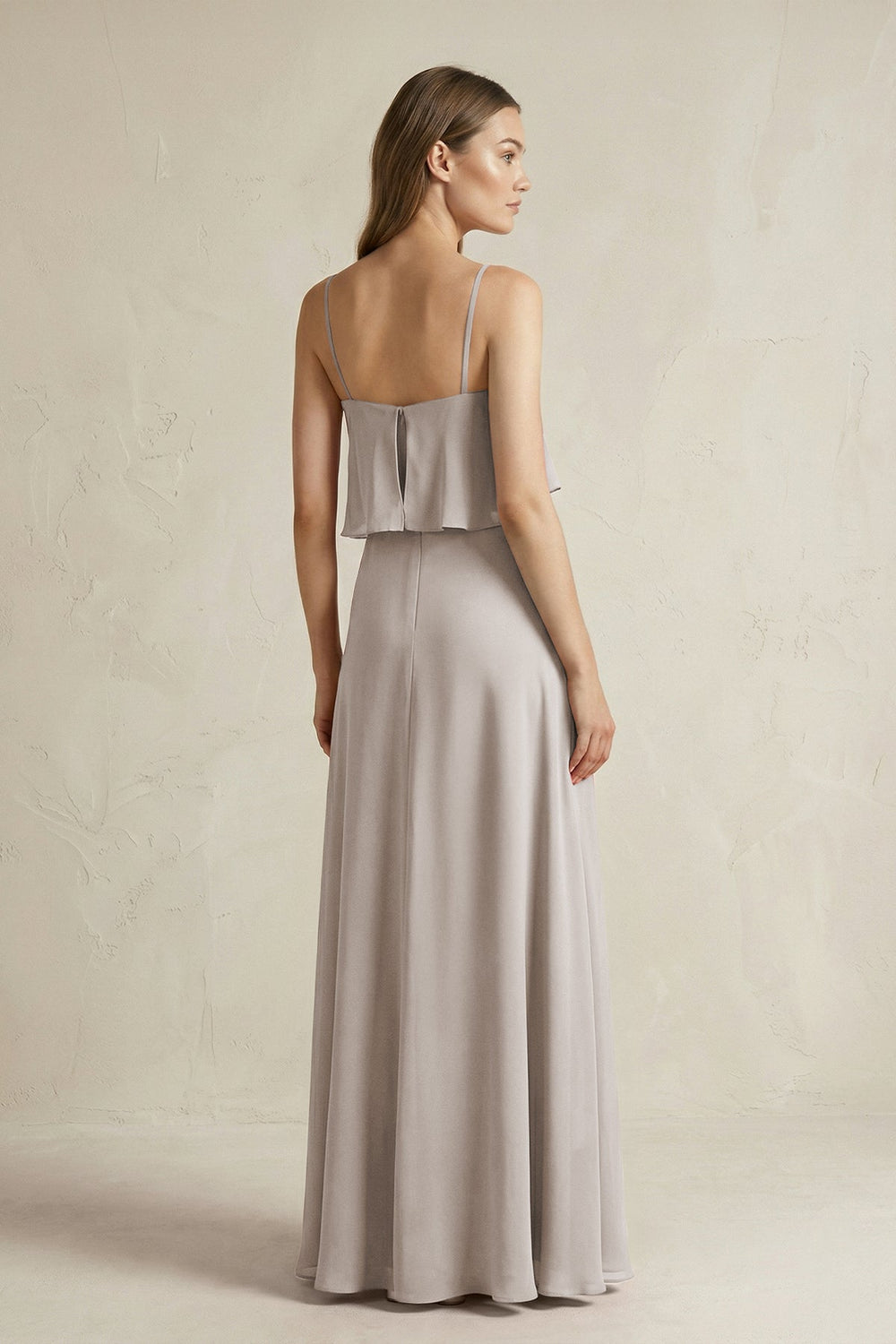 Ruffled Spaghetti Strap A-Line Chiffon Bridesmaid Dress in Frost