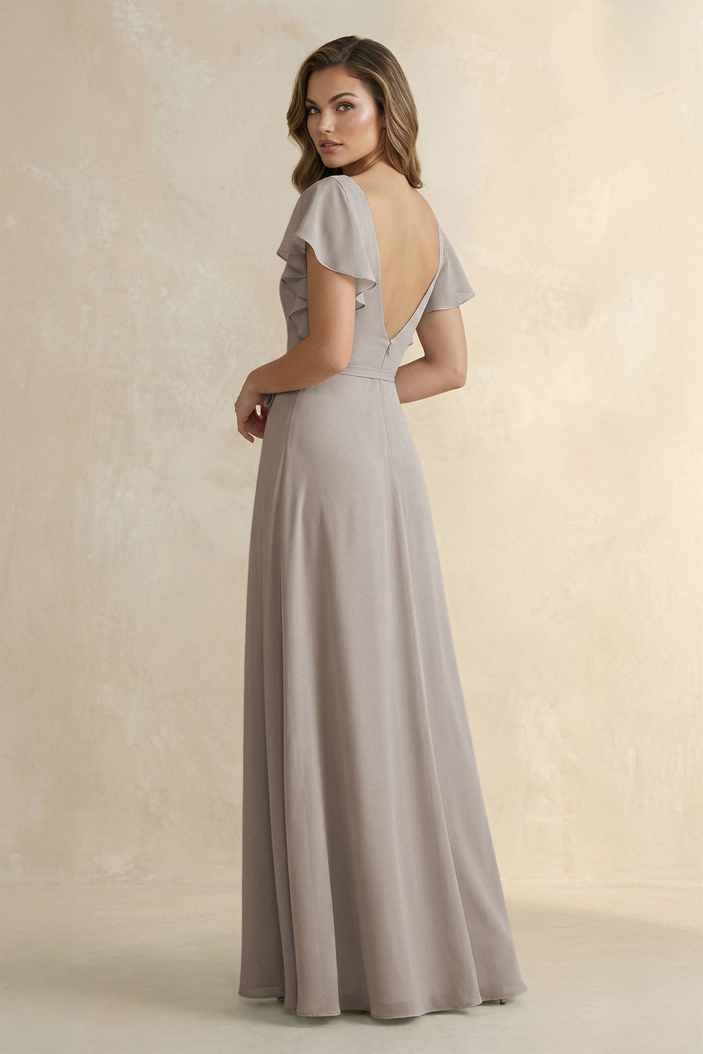 Ruffled V-Neck Chiffon A-Line Bridesmaid Dress in Frost