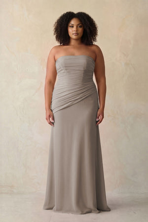 Frost Sheath Chiffon Strapless Pleated Bridesmaid Dress (3) [sizeplus] | KISSBRIDAL