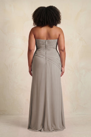 Frost Sheath Chiffon Strapless Pleated Bridesmaid Dress (4) [sizeplus] | KISSBRIDAL