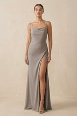 Frost Sheath Spaghetti Straps Chiffon Long Bridesmaid Dress | KISSBRIDAL