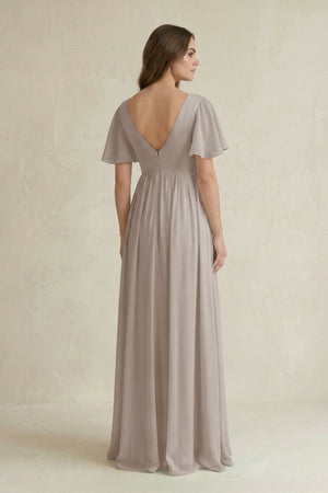 Frost Short Sleeve V-Neck A-Line Chiffon Bridesmaid Dress (2) | KISSBRIDAL