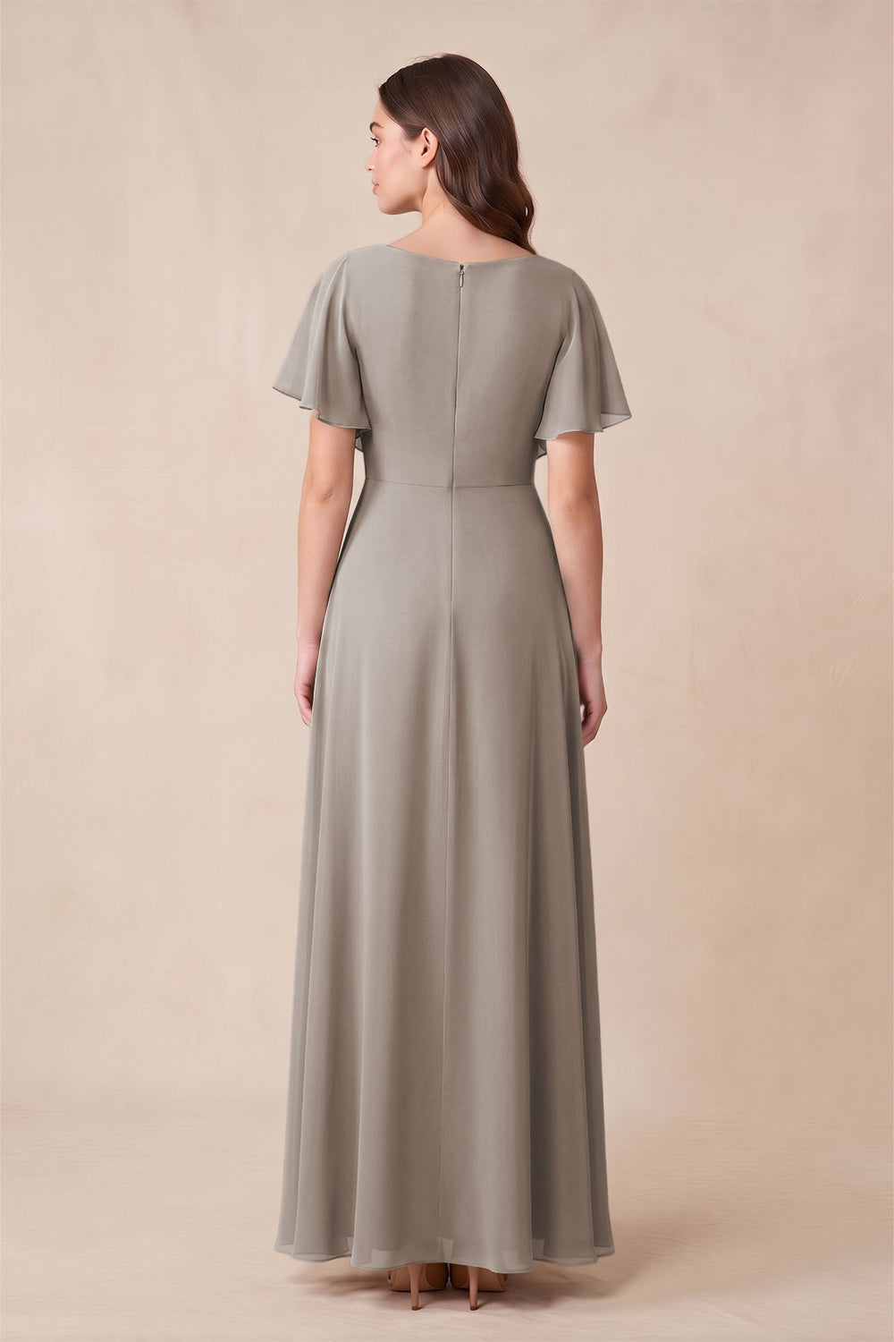 Short Sleeves Bateau A-Line Chiffon Bridesmaid Dress in Frost
