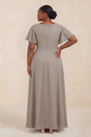 Frost Short Sleeves Bateau A-Line Chiffon Bridesmaid Dress (4) [sizeplus] | KISSBRIDAL