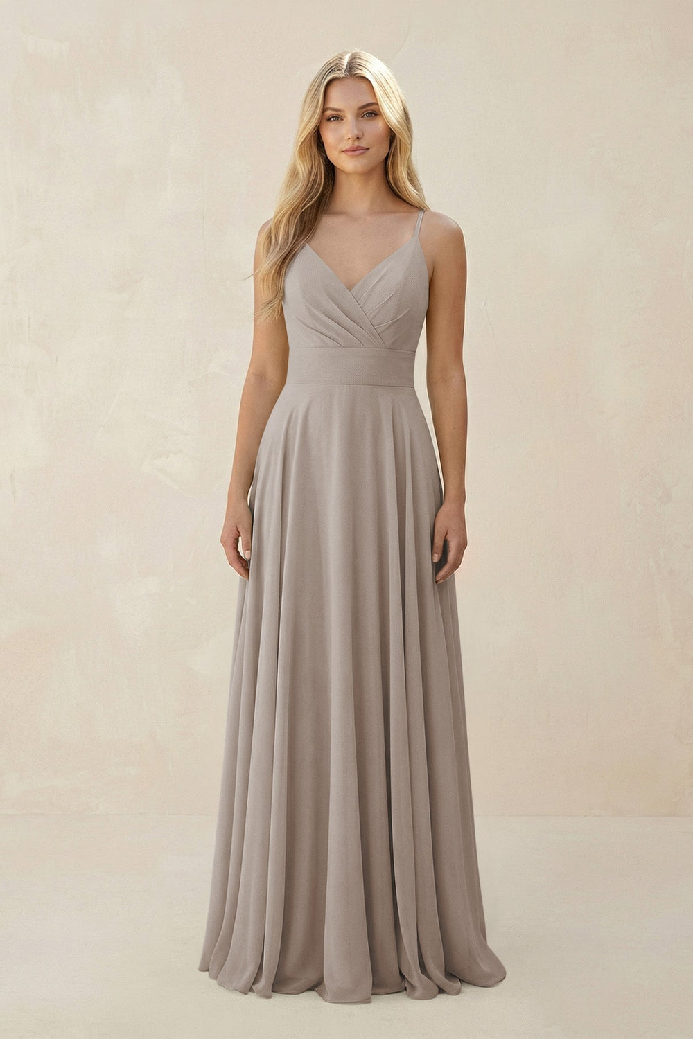 Spaghetti Strap A-Line Chiffon Bridesmaid Dress in Frost