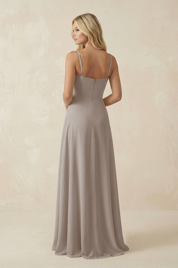 Frost Spaghetti Strap Chiffon A-Line Bridesmaid Dress (2) | KISSBRIDAL