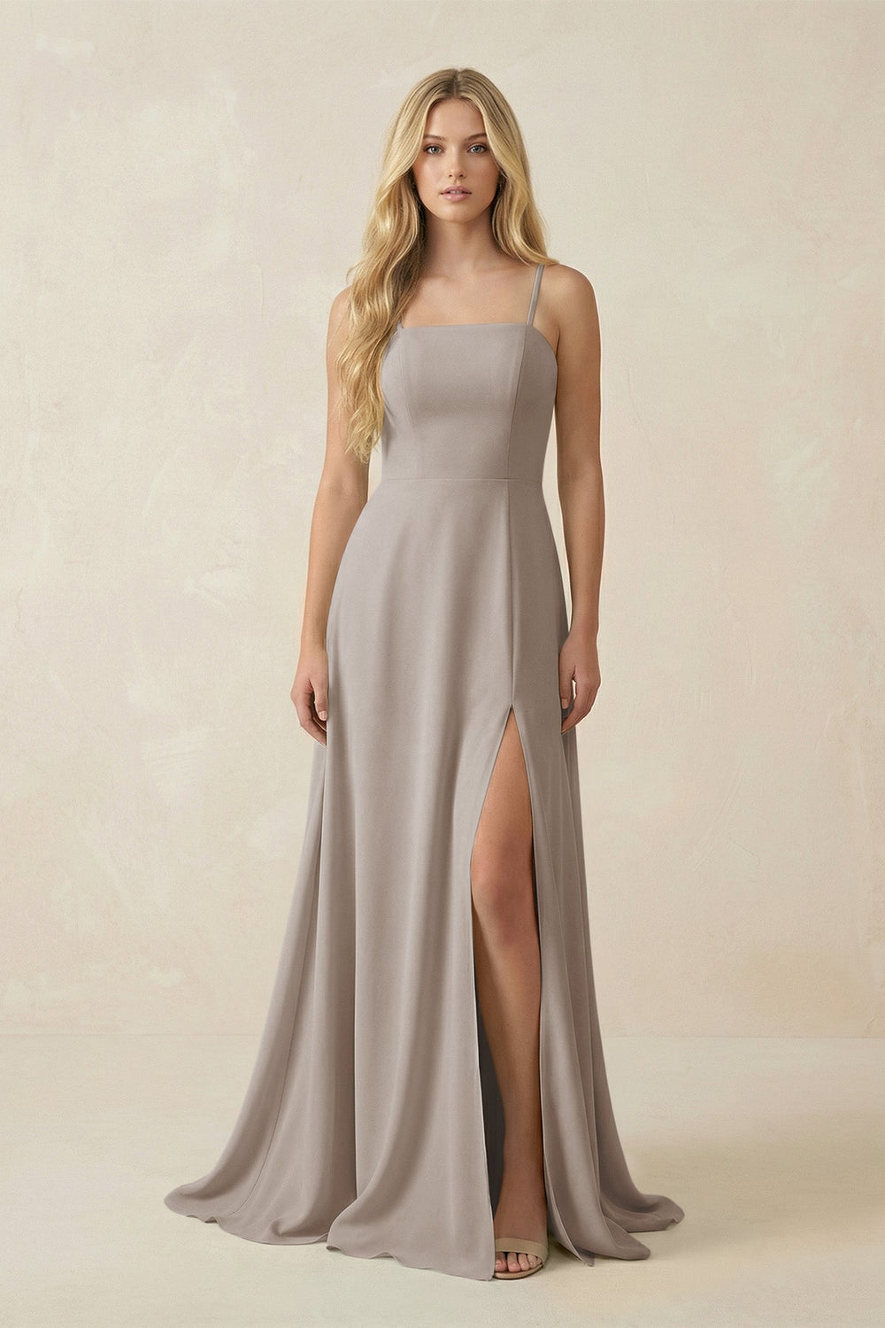 Spaghetti Strap Chiffon A-Line Bridesmaid Dress in Frost