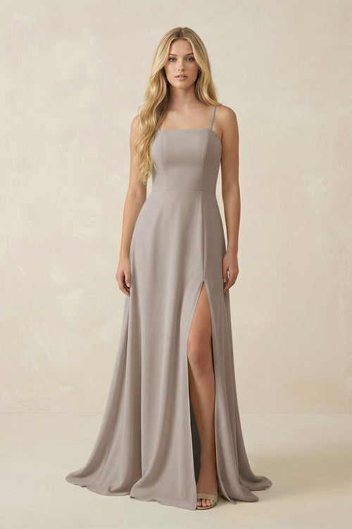 Frost Spaghetti Strap Chiffon A-Line Bridesmaid Dress | KISSBRIDAL