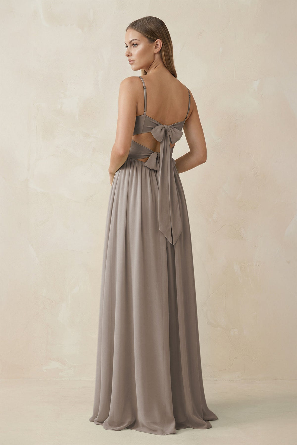 Spaghetti Strap Pleated A-Line Chiffon Bridesmaid Dress in Frost