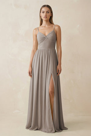 Frost Spaghetti Strap Pleated A-Line Chiffon Bridesmaid Dress | KISSBRIDAL