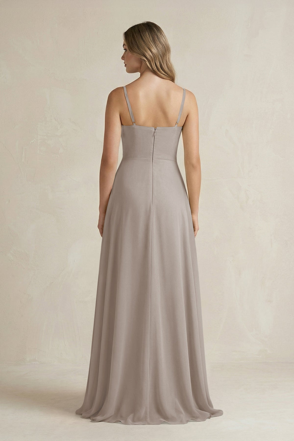 Spaghetti Strap Ruffled A-Line Chiffon Bridesmaid Dress in Frost