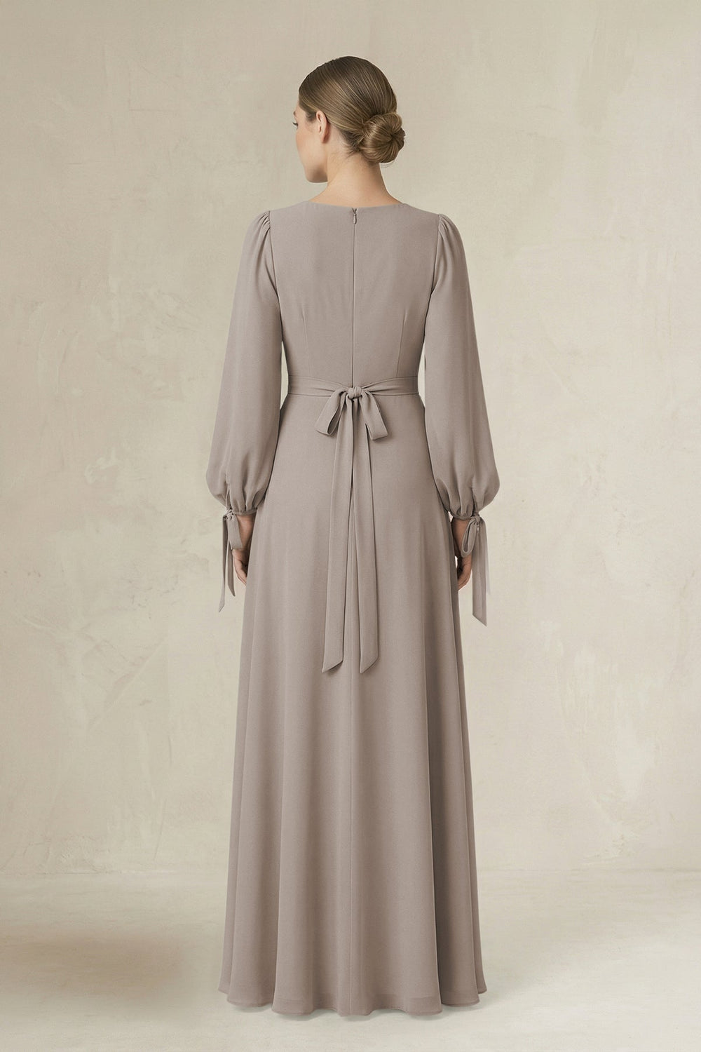 Square Neck Long Sleeve A-Line Chiffon Bridesmaid Dress in Frost