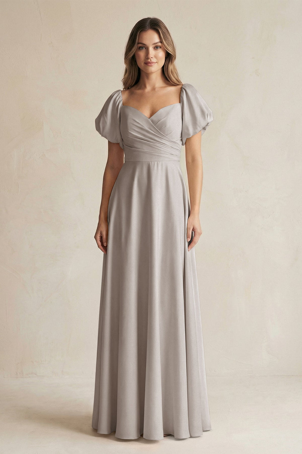 Sweetheart Puff Sleeve A-Line Chiffon Bridesmaid Dress in Frost