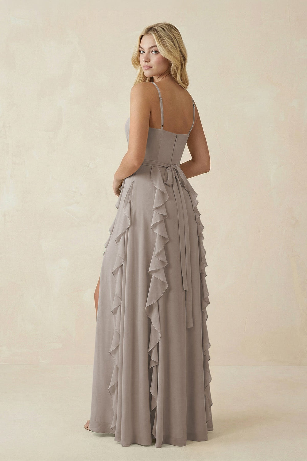 Tiered Ruffle A-Line Chiffon Bridesmaid Dress in Frost