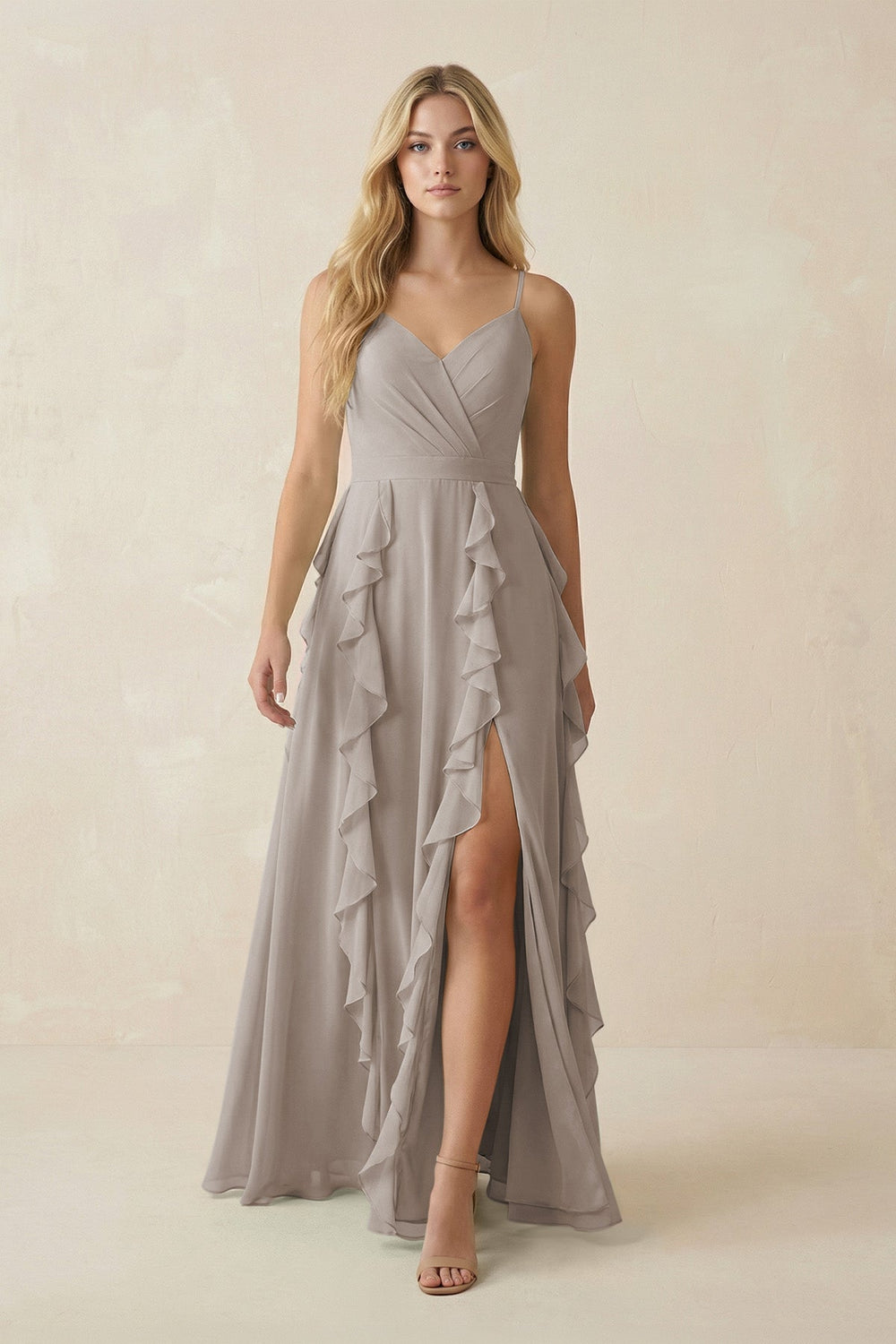 Tiered Ruffle A-Line Chiffon Bridesmaid Dress in Frost