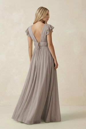 Frost V-Neck A-Line Chiffon Cap Sleeves Bridesmaid Dress (2) | KISSBRIDAL