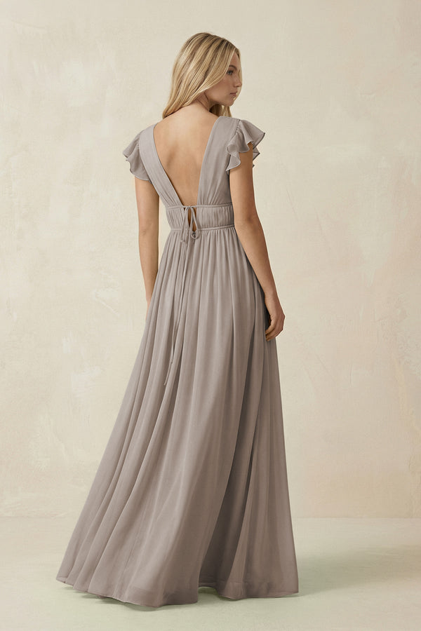 Frost V-Neck A-Line Chiffon Cap Sleeves Bridesmaid Dress (2) | KISSBRIDAL