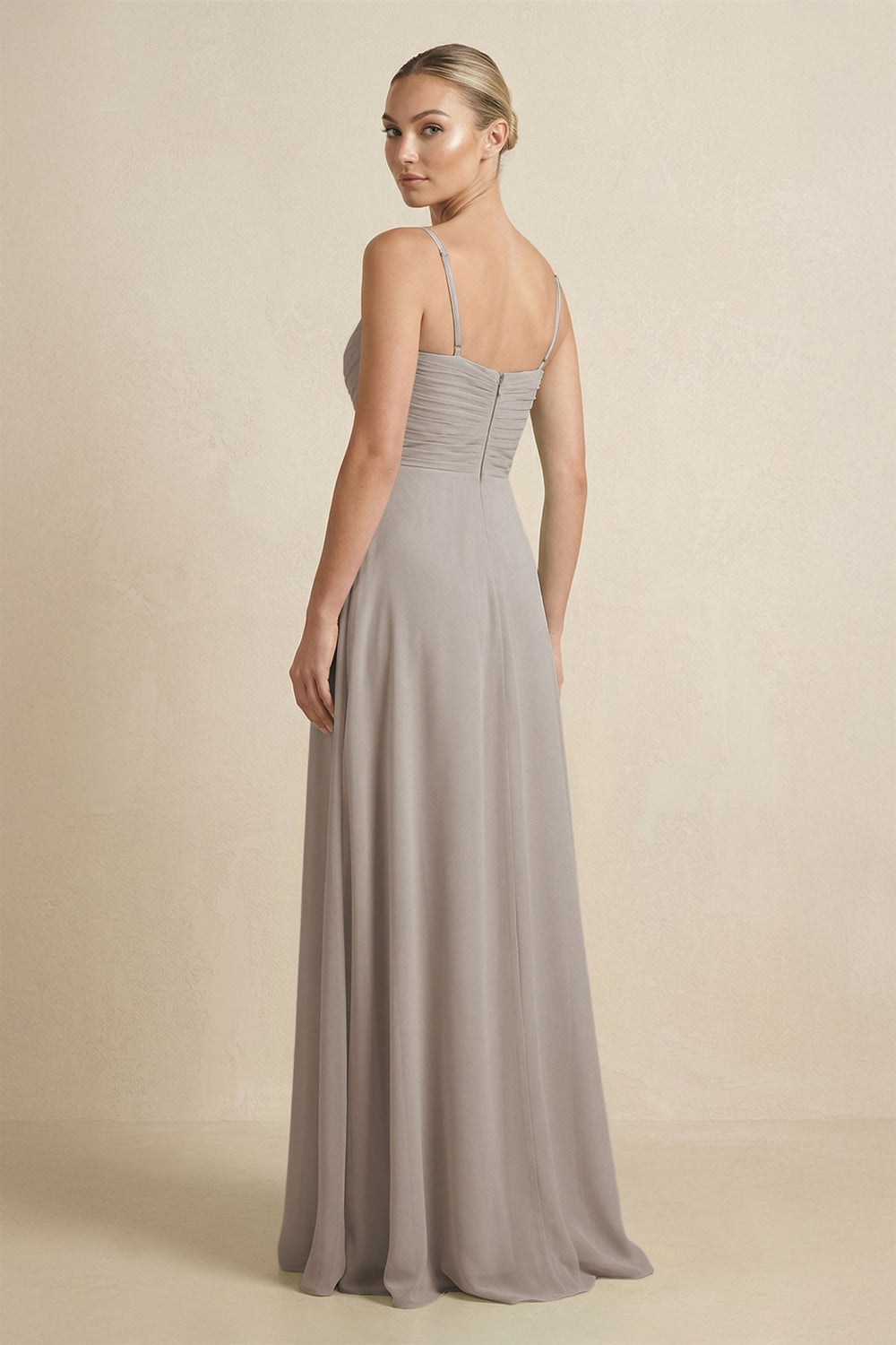 V-Neck A-Line Chiffon Pleated Bridesmaid Dress in Frost