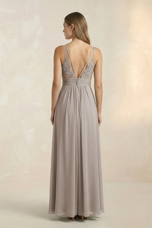 Frost V-Neck A-Line Pleated Chiffon Bridesmaid Dress (2) | KISSBRIDAL