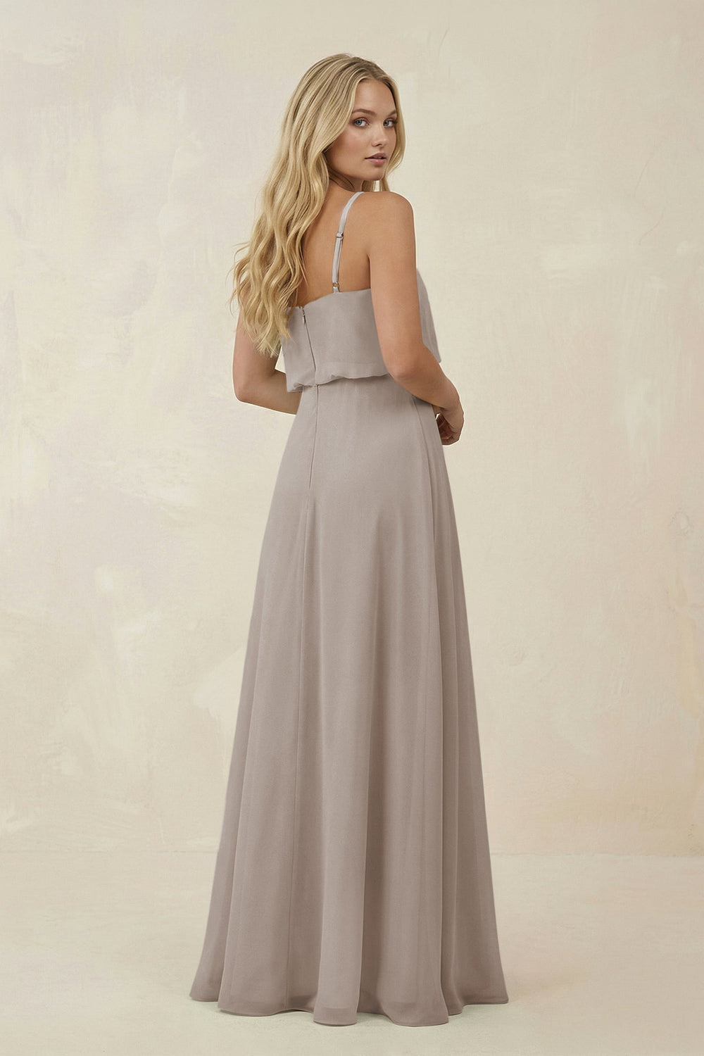 V-Neck Blouson A-Line Chiffon Bridesmaid Dress in Frost